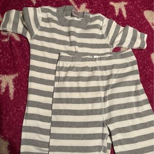 Gray and White Striped Hanna Andersson pajamas. Size 12.
